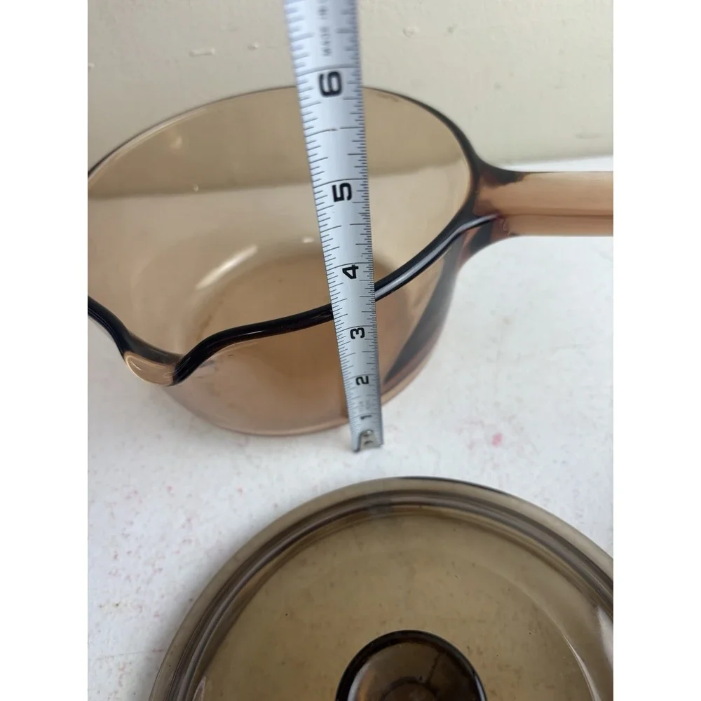 Vintage Corning Vision Ware 1L Amber Glass Pot Sauce Pan With Lid Made In USA